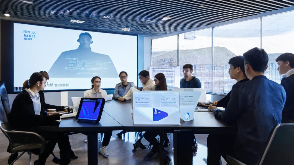 展示AI邮件营销系统及其优化效果的现代办公室场景