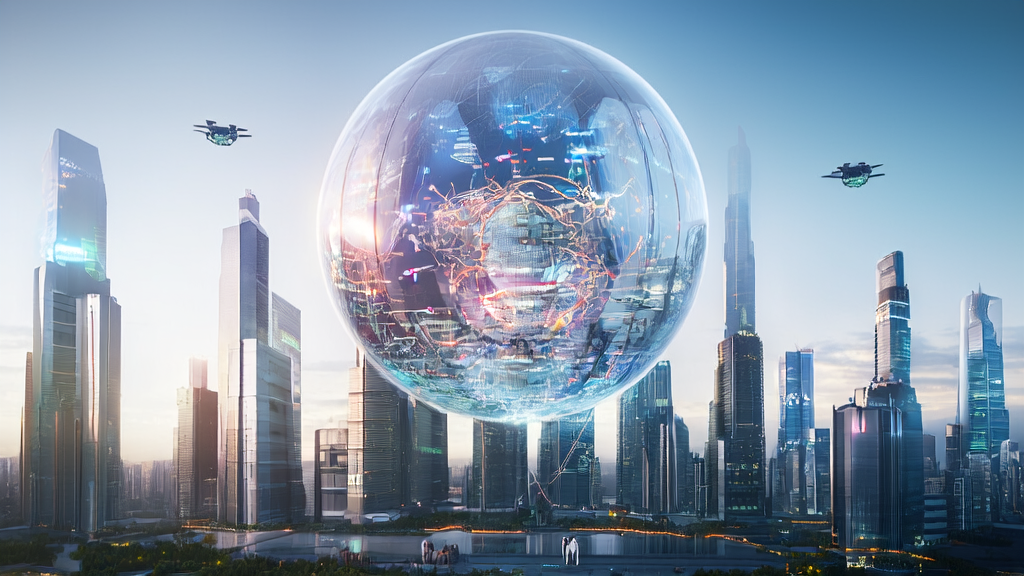 A futuristic city showcasing intelligent marketing automation with Alibaba's Qwen3 embedding model
