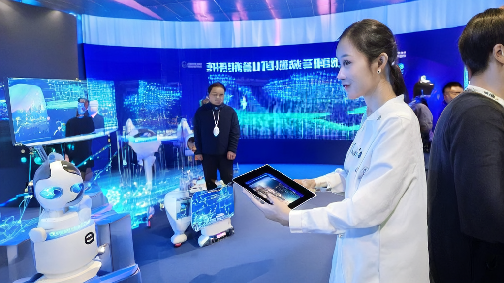 数字人助手在京东全球科技探索者大会上为用户点外卖，展示AI智能获客系统的运作过程