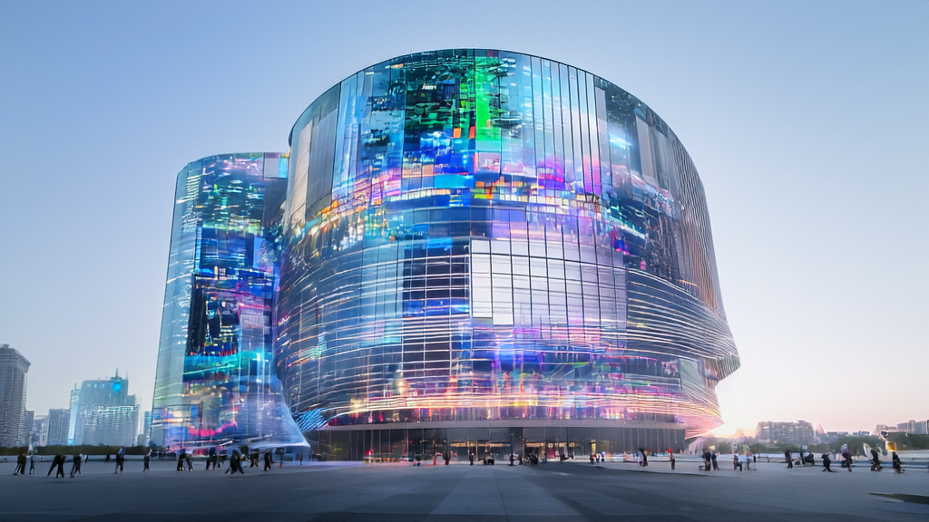 A futuristic city scene representing the JD JoyAI upgrade, showcasing the new era of AI-driven content marketing and customer engagement.