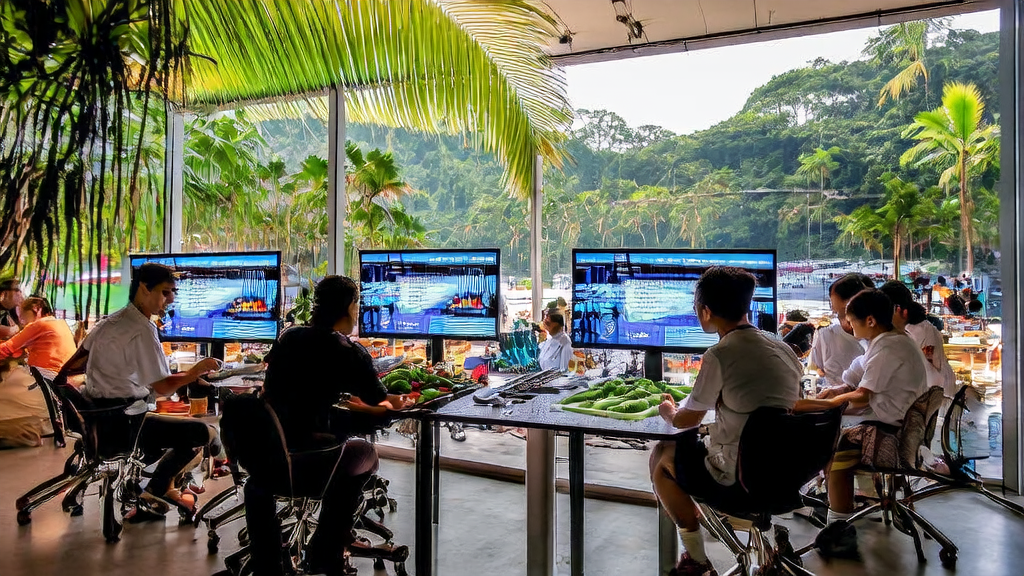 In an office in a tropical town in Southeast Asia, technicians use the lightweight Hunyuan-A13B model by Tencent for precise customer acquisition analysis