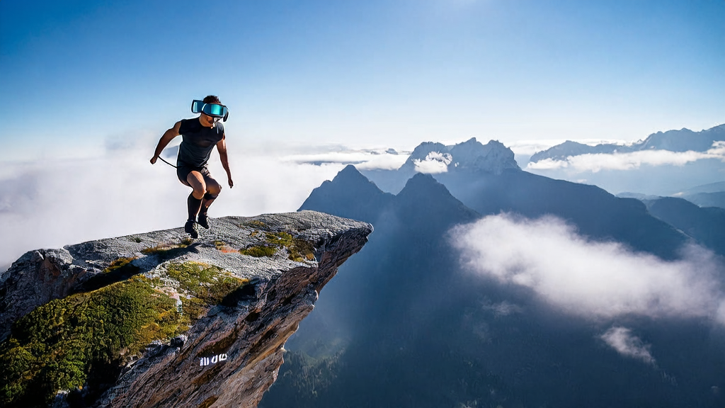 An extreme sports enthusiast wearing the Meta and Oakley AI-powered goggles while skydiving, showcasing the perfect blend of technology and sports.