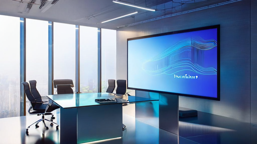 充满现代科技感的办公室,展示了AI算法和数据分析图表,员工们正在编辑个性化邮件,墙上标语为“AI驱动的未来”。