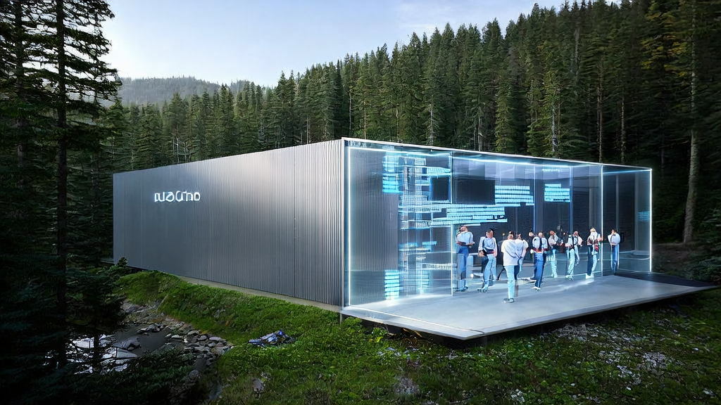 Microsoft's modern green data center in Norway, nestled in a picturesque natural setting, showcasing its commitment to AI technology and environmental sustainability.