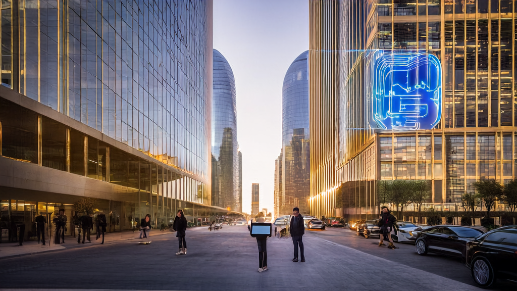 A modern tech company building in the Middle East showcasing AI technology for efficient customer acquisition