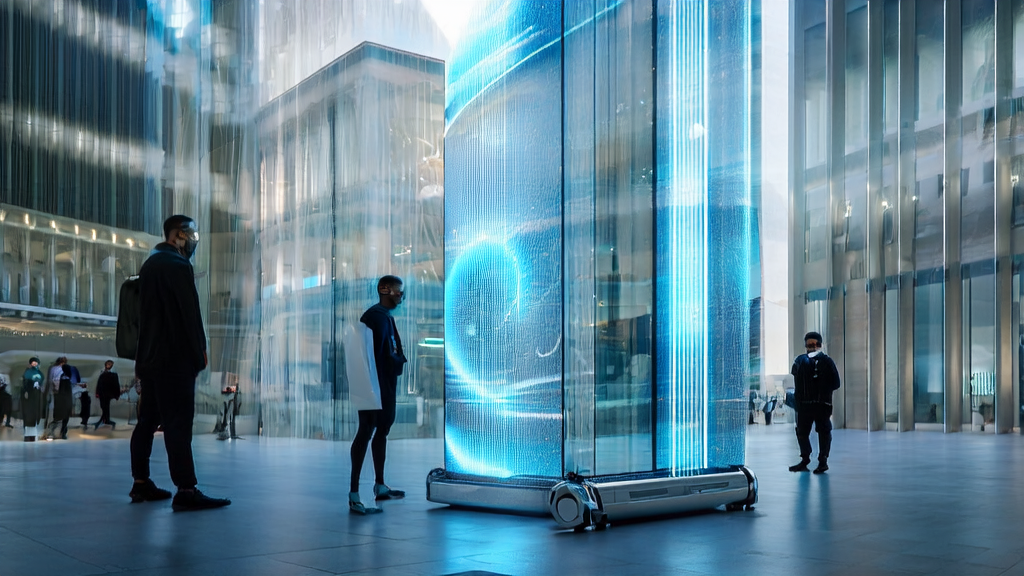 中东企业利用AI技术实现高效获客，背景是现代化商业区和雨中工作的DR02机器人