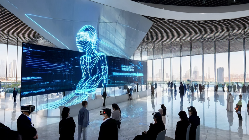 Modern office scene of Middle Eastern companies using AI technology for efficient customer acquisition