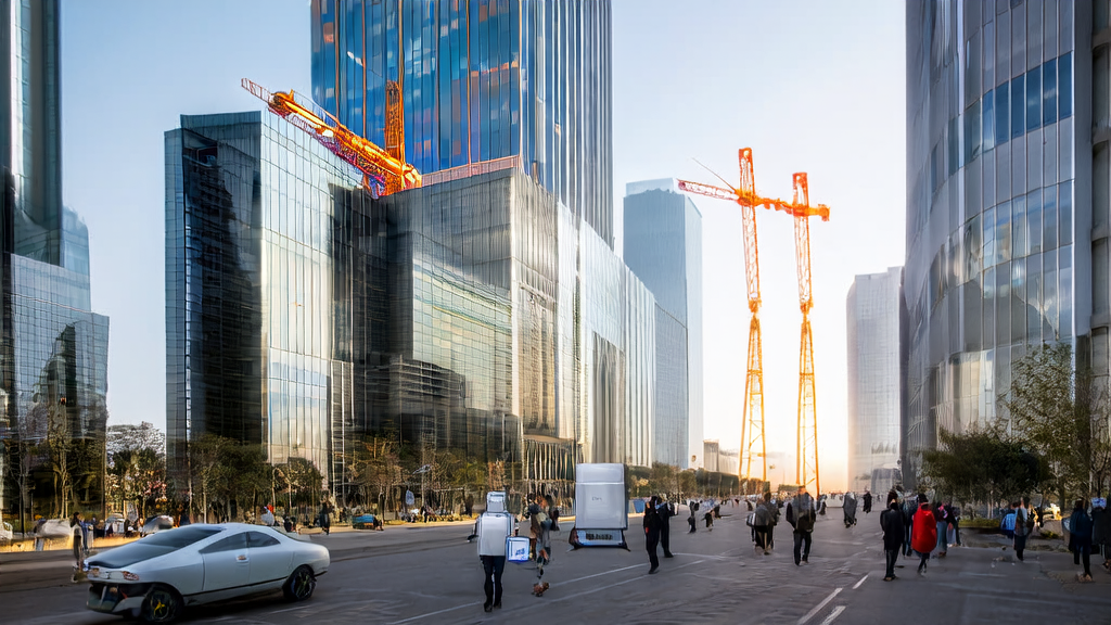 The future of AI acquisition systems in the Middle East: modern office buildings, intelligent robots, and a bustling AI data center construction site