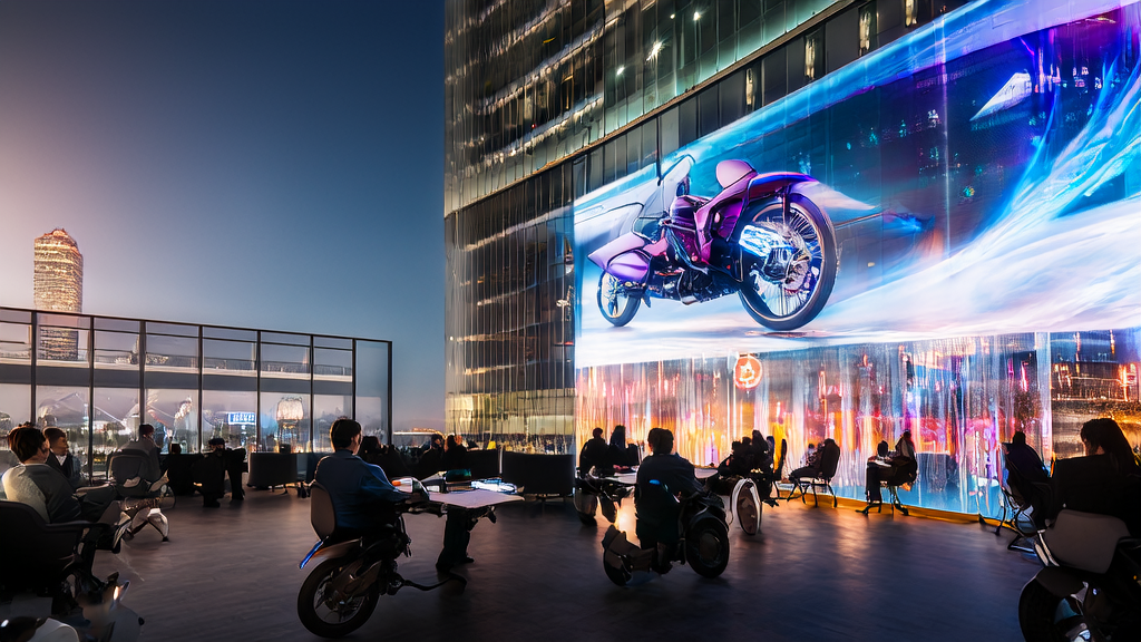 Dynamic video ads generated by Grok Imagine showcasing a futuristic cityscape, attracting passersby in the Middle East