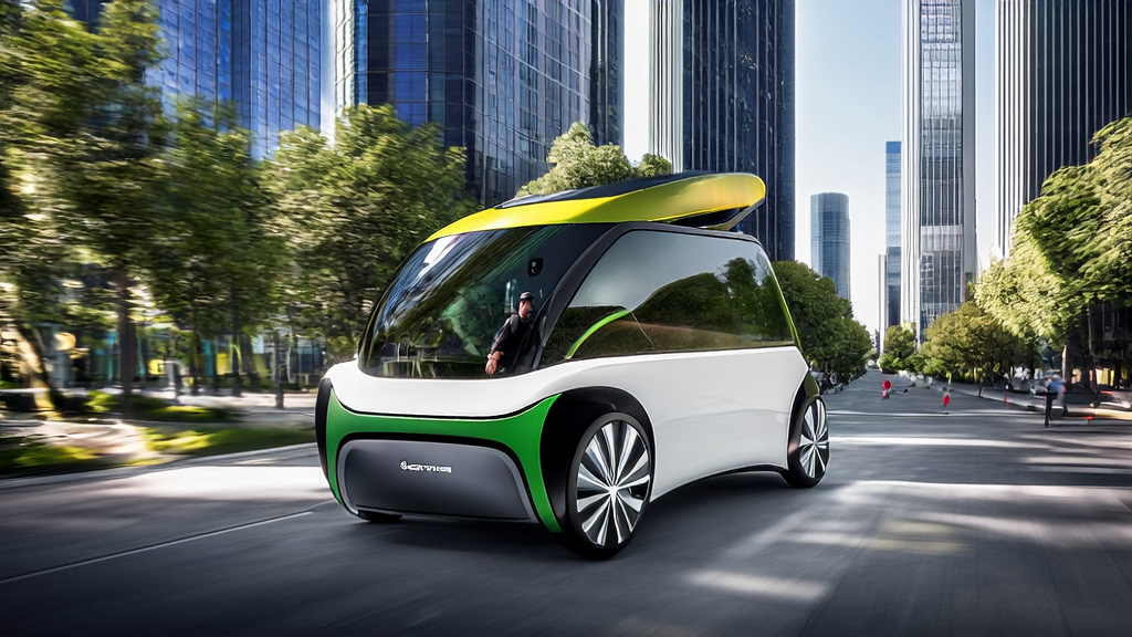 L4 self-driving vehicle from Alibaba Logistics on a modern city street with an employee from an export company