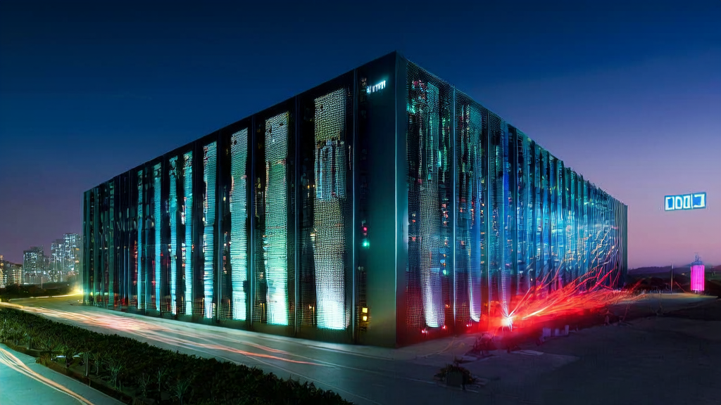Modern data center operating at night, showcasing power challenges in AI customer acquisition