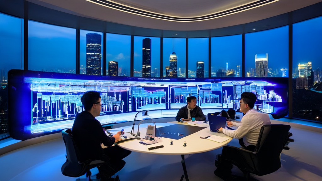 Modern eCommerce office where entrepreneurs are analyzing data using AI technology and discussing the success of the Google Gemini app
