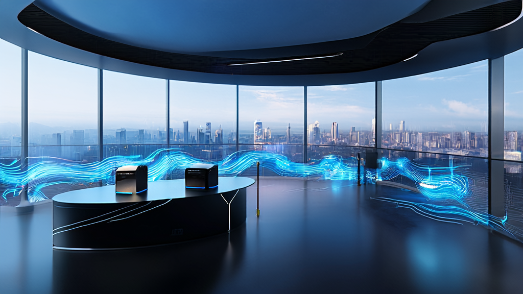 A modern independent site office showcasing AI keyword optimization and the Huawei 2012 Lab logo