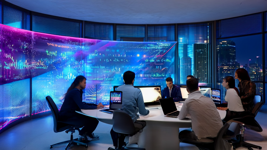 现代化办公室中的员工使用AI技术处理邮件，并通过Opera浏览器的AI代理功能优化工作效率