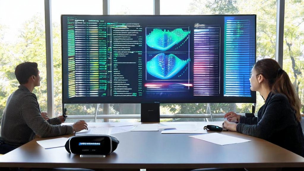 现代办公室内的工作人员正在讨论AI获客策略和Ottai智能穿戴设备的应用