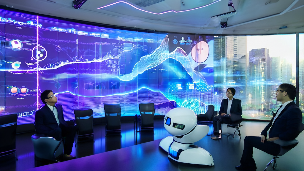 Employees in a modern office using AI tools for customer data analysis