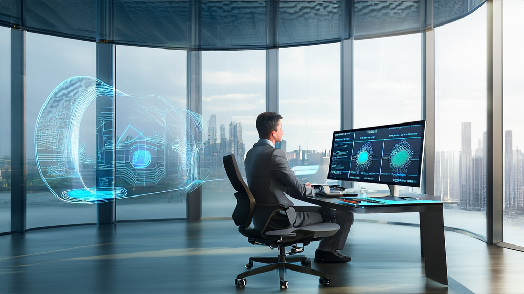 Modern office with an export company CEO using AI for precise customer acquisition