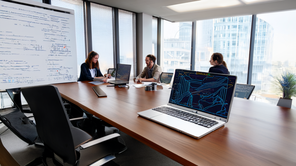 Employees in a modern office discussing AI acquisition and data cleaning services