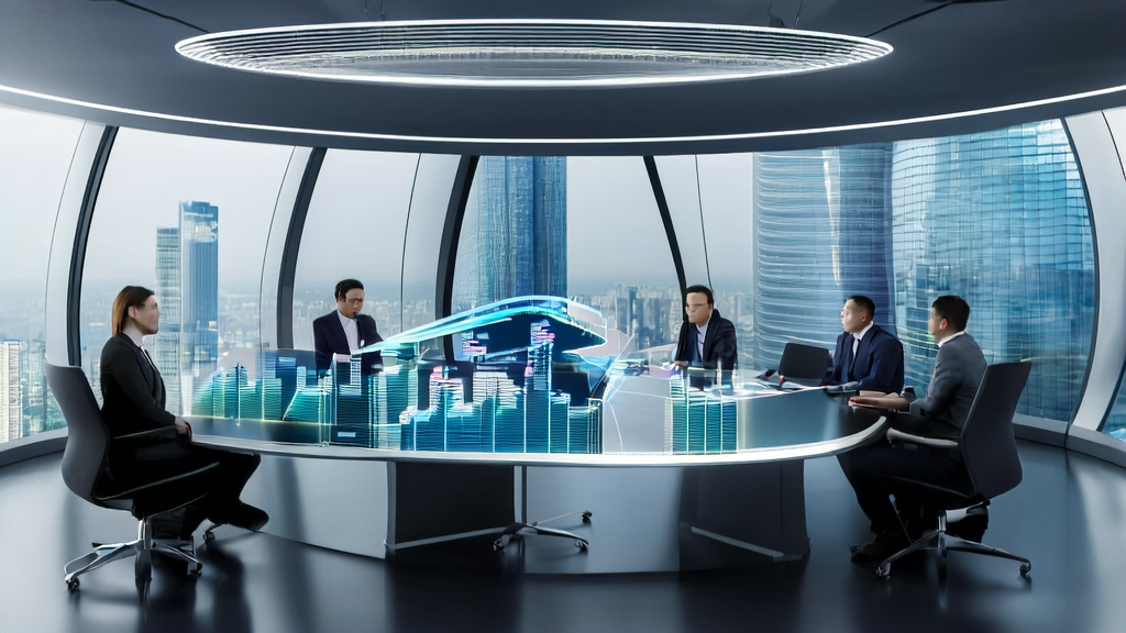 Executives discussing AI acquisition strategies in a modern office