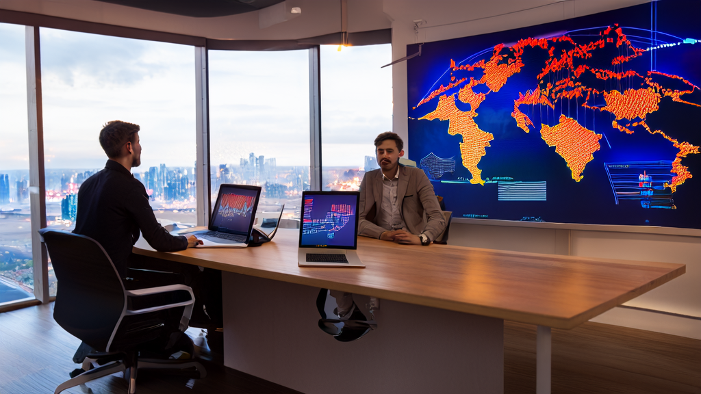 现代办公室内企业家们正在讨论AI出海获客策略