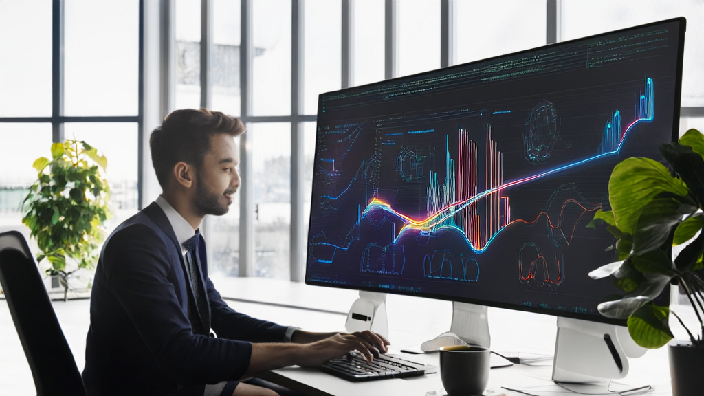 现代化办公室中使用AI智能获客系统的创业者