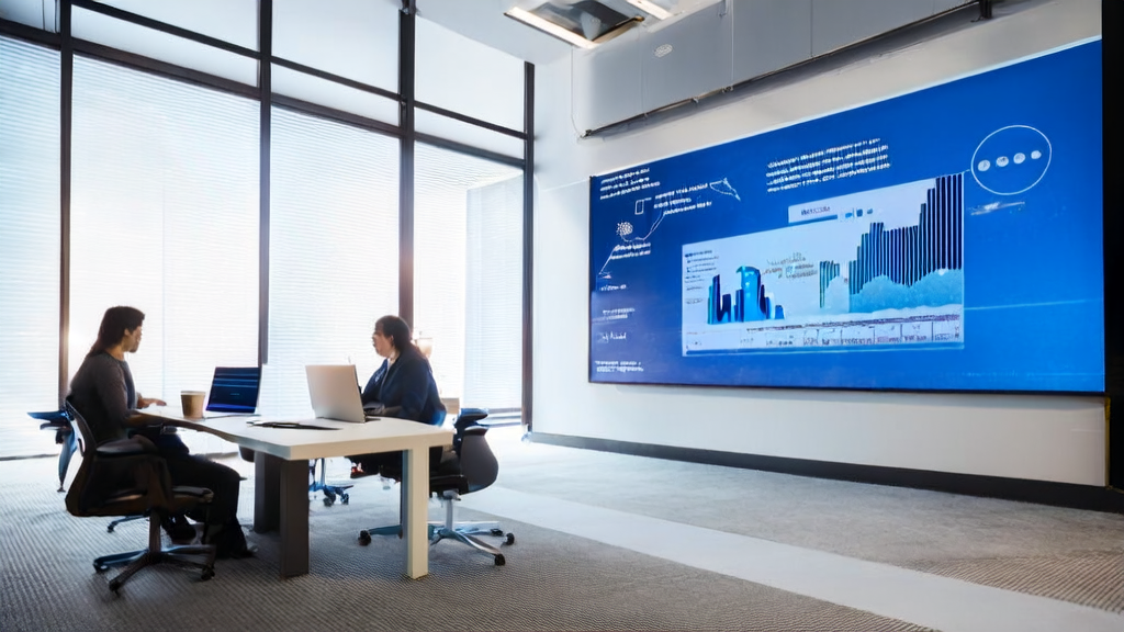 Employees in a modern office discussing the AI intelligent acquisition system and JD's JoySafety framework