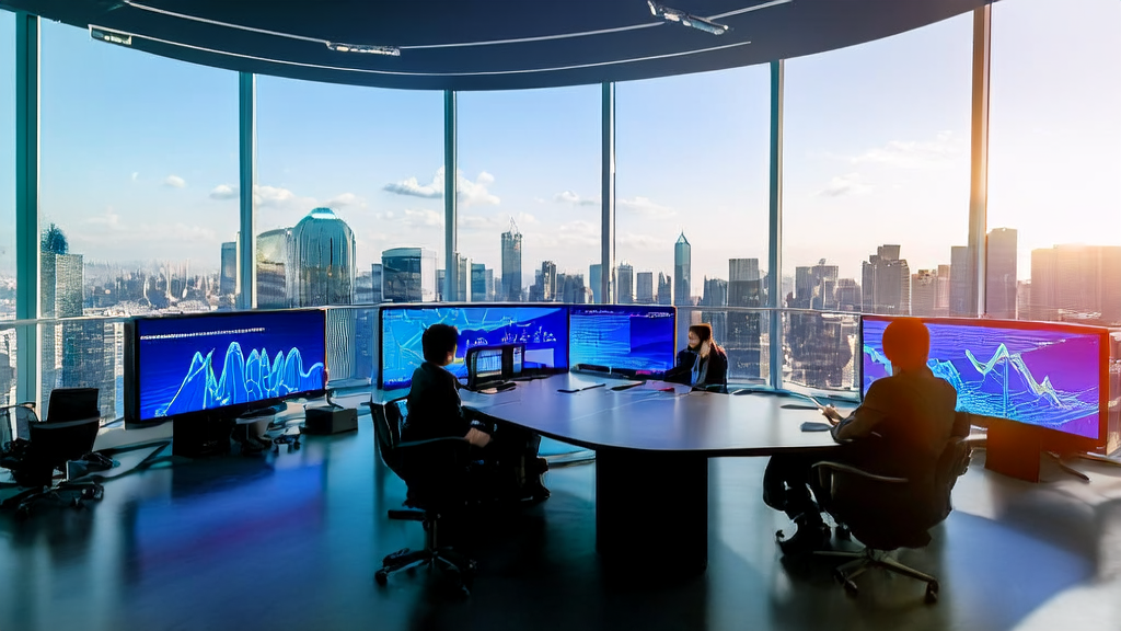 Professionals in a modern office discussing AI-driven customer acquisition solutions