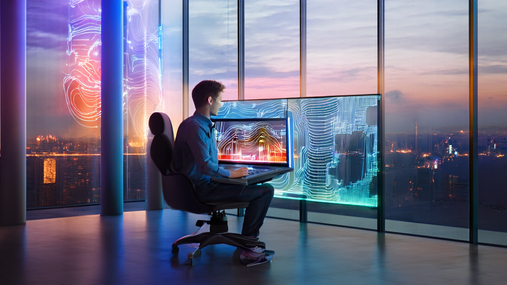 Entrepreneur in a modern office using AI technology to optimize advertising targeting