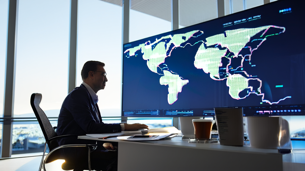 现代化办公室内的分析师使用AI技术优化广告投放