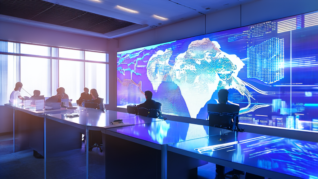 In a sunny modern office, data scientists are using AI technology for precise ad targeting and customer screening analysis