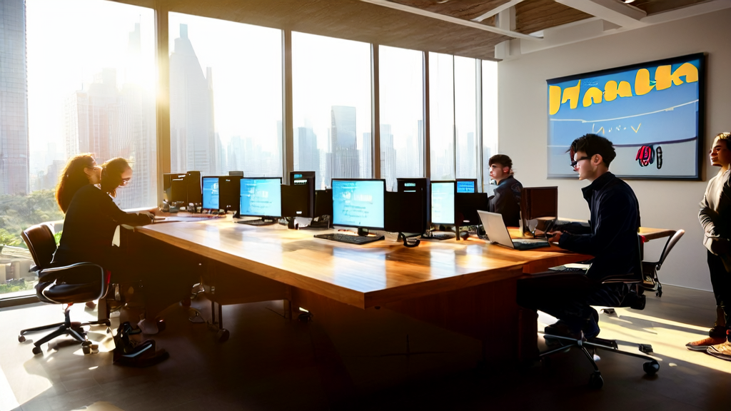 In a modern office, entrepreneurs use AI tools and LinkedIn data to efficiently acquire clients