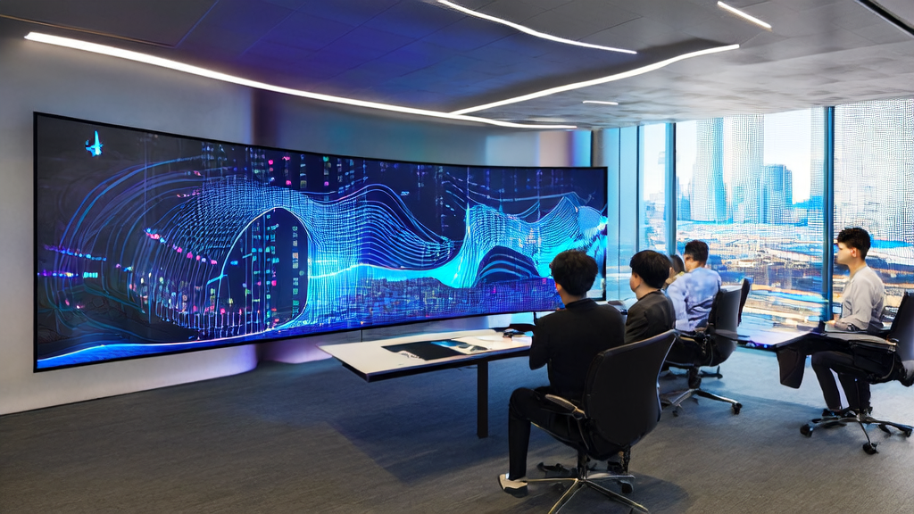 Team discussing AI customer acquisition system in a modern office setting