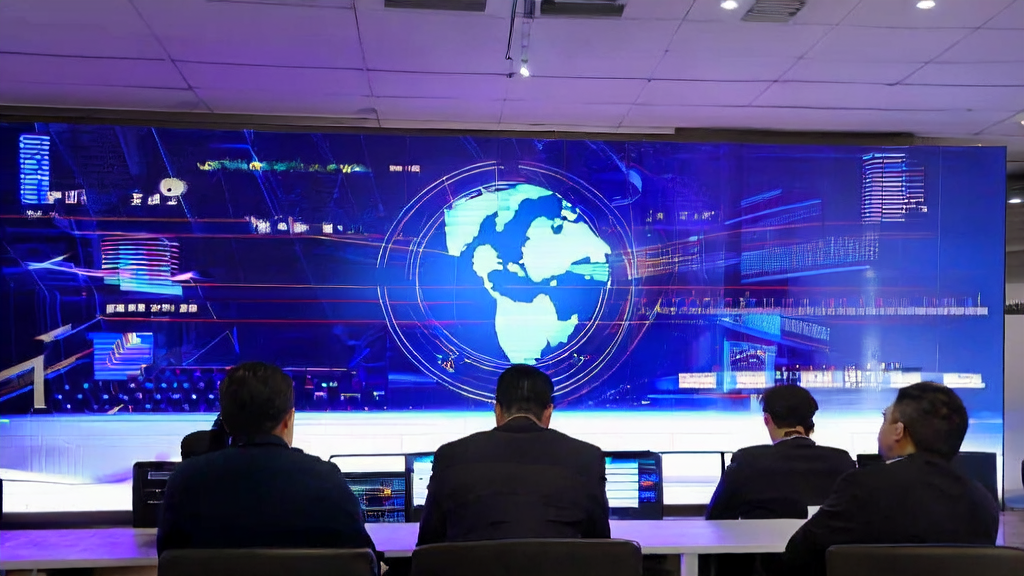Employees in a modern office monitoring the operation of an AI customer acquisition system on a large screen