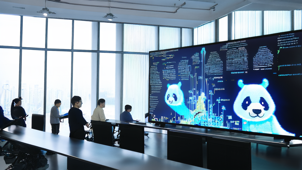 Engineers in a modern office using AI customer acquisition models and the LongCat-Video generation model for precise customer targeting