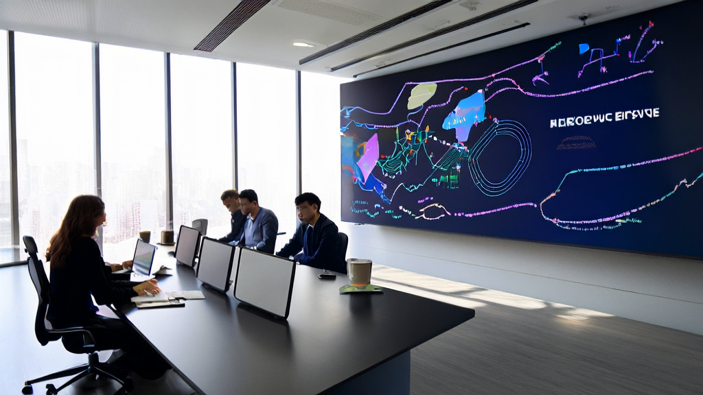 A modern office where a team is discussing AI precise customer acquisition and optimizing advertising strategies.