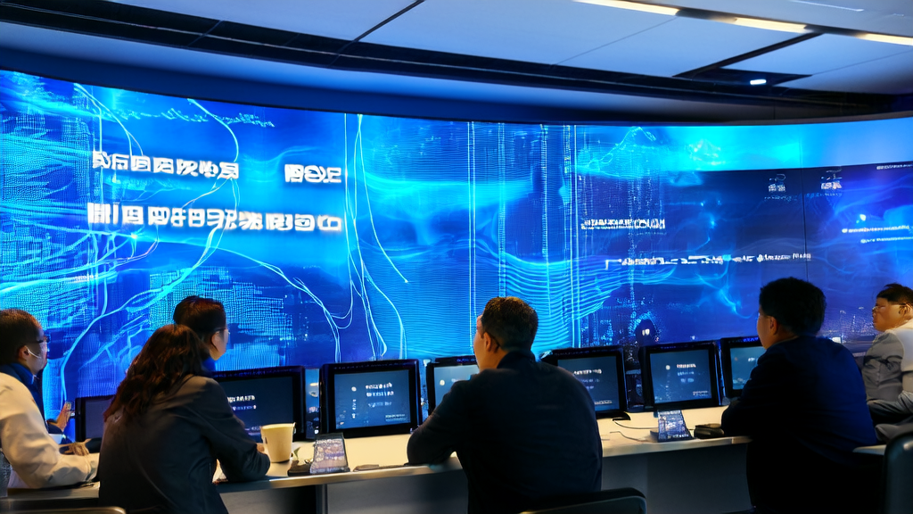 现代化办公室中的员工正在使用AI智能获客系统进行数据分析和策略制定