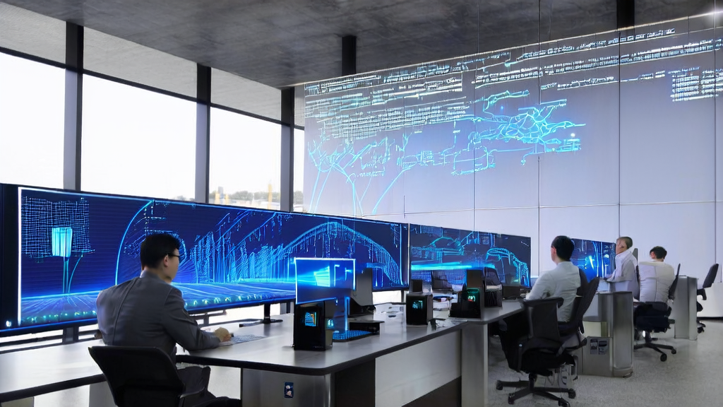Employees in a modern office using AI technology for customer data collection and analysis