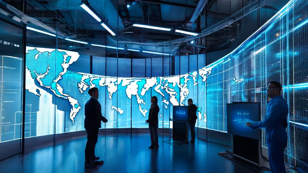 Technicians in a modern office using AI for customer data collection and analysis