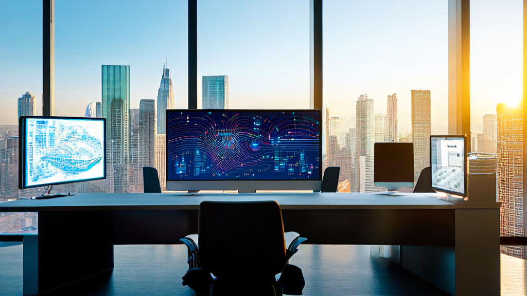 现代化办公室中员工使用AI客户预测模型筛选优质客户