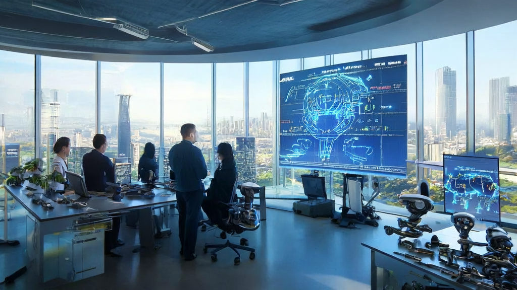 Engineers in a modern office using AI customer prediction models for data analysis