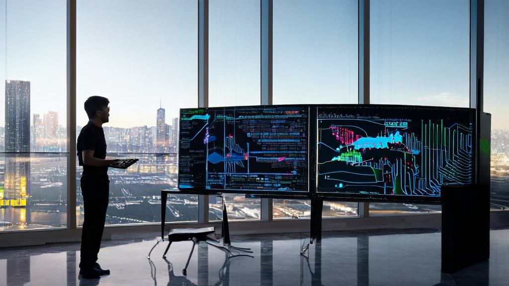 In a modern office, a programmer is using AI customer prediction models and advertising optimization techniques to enhance marketing effectiveness and reduce CPA.