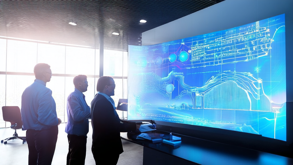Data scientists in a modern office using AI customer prediction model for precise marketing and risk management