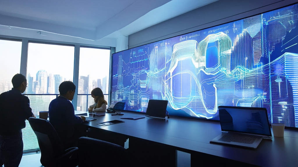 现代化办公室中工程师们正在研究AI客户预测模型，展示数据清洗到客户预测的全过程。