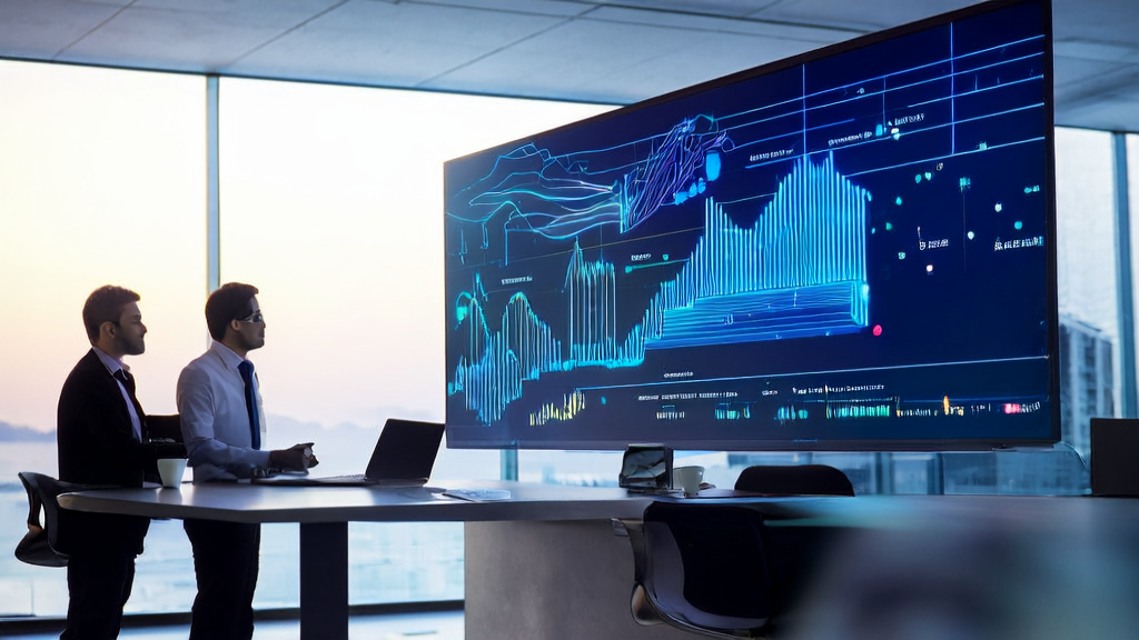 Sunlight fills a modern office where analysts are discussing data from an AI customer prediction model