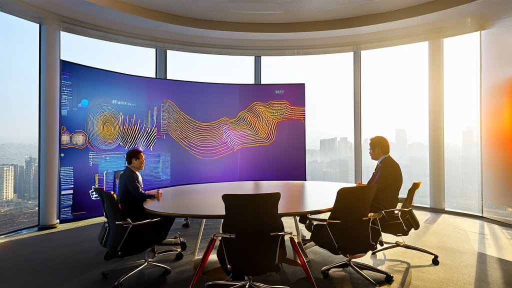 现代化办公室中员工使用AI客户预测模型进行外贸邮件营销