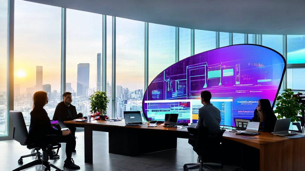 现代化办公室中的营销团队使用AI客户预测模型优化广告投放