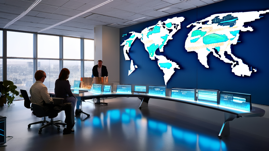 现代办公室中数据科学家正在讨论AI客户预测模型和Qwen-Image-Edit-2511生成的个性化产品图片