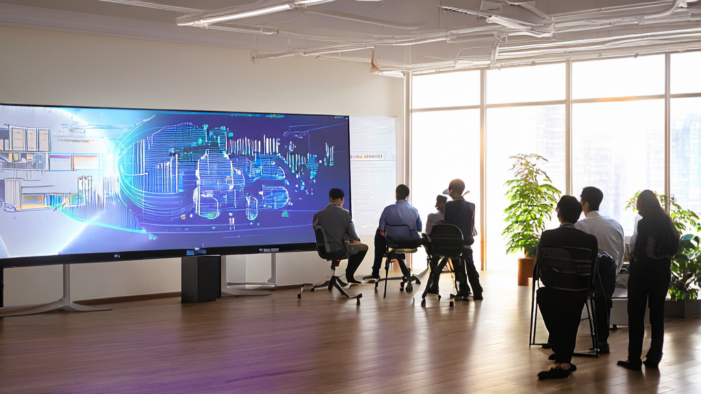 In a modern office, employees are discussing how to use AI customer prediction models to accurately screen high-quality customers