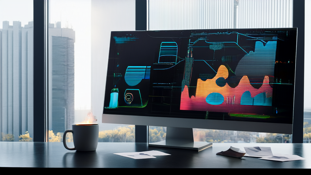 现代化办公室内的AI数据分析场景，展示基于AI的高转化邮件策略