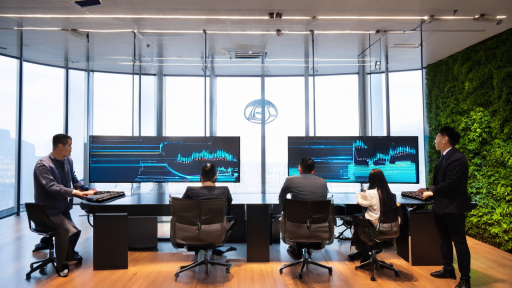 Modern office environment with AI-based customer data collection and intelligent screening analysis
